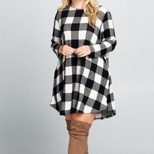 Women's Black Plaid Long Sleeve Tunic Dress 2XL